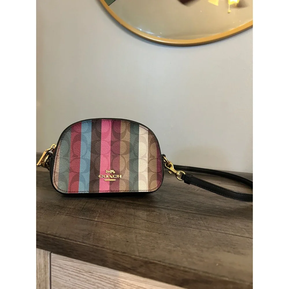 COACH Mini Serena Crossbody Signature Canvas Multi Stripe Print Bag